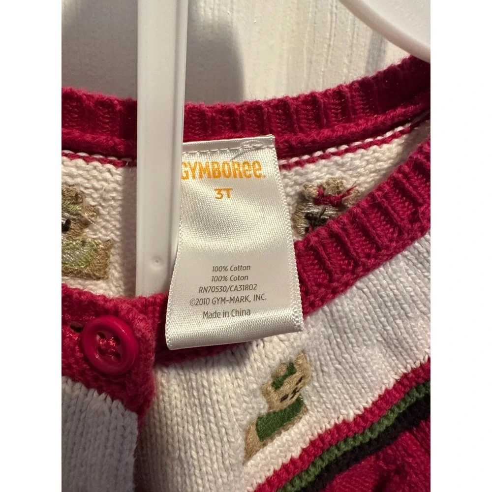 Vintage Gymboree Toddler Girl Red Cable Knit Cardigan Sweater Pups and Kisses 3T